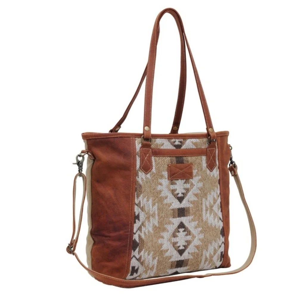 NWT Myra Bag Boho Leather & Canvas Tote Shoulder Bag - Picture 3 of 6